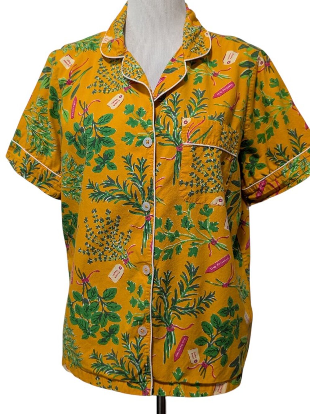 Print Fresh Womens Size M Marigold Botanical Herb Garden S/S Pajama Top Only